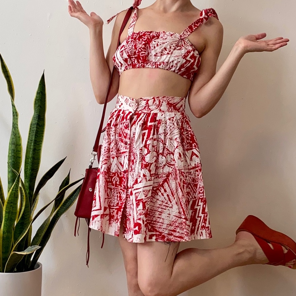 Handmade vintage fabric top & skirt set XS